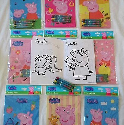 12 Peppa Pig Coloring Book + 48 Crayon Kids Party Favors Bag Filler Supply