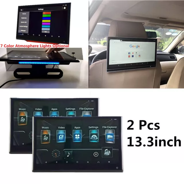 2x 13.3“ Android Car Headrest Monitor Video Touch Screen WIFI Bluetooth Player