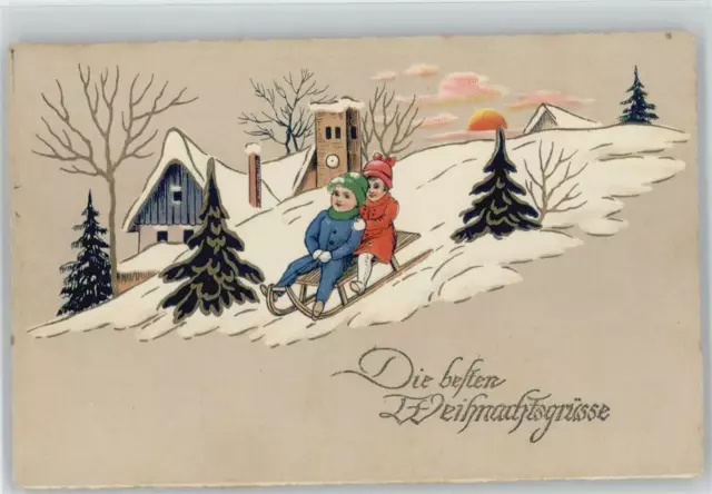 11001287 - Kinder mit Schlitten - 1928 AK Weihnachten