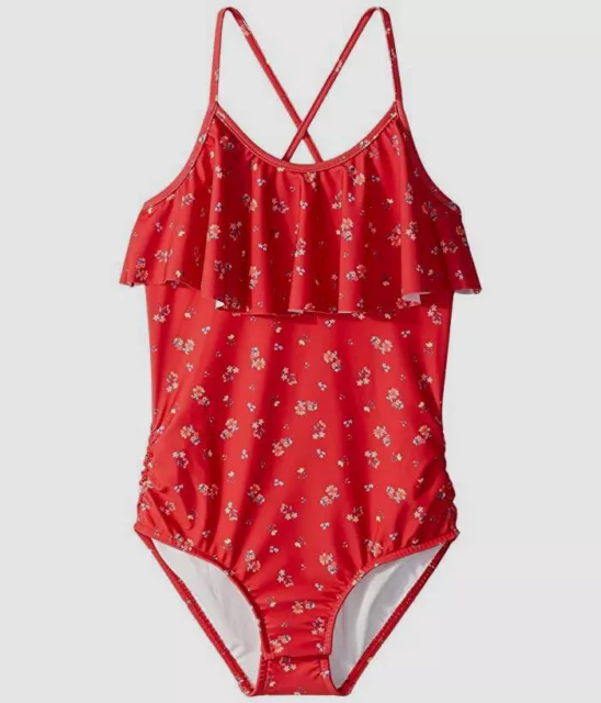 $244 Seafolly Girls' Kid's Womens Red Floral Ruffle One-Piece Swimsuit Size US 6