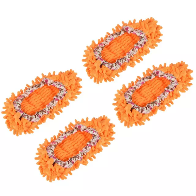 4Pcs Washable Cleaning Shoes Cover Duster Chenille Mop Slippers Orange