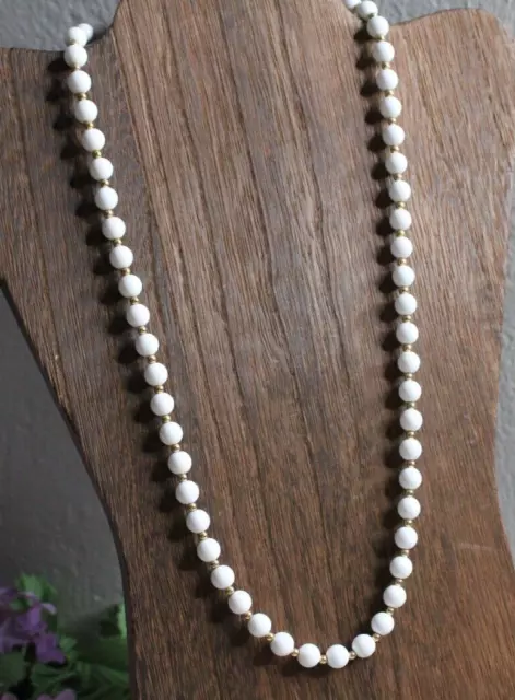 Monet White Bead Gold Tone Seed Bead 24" Necklace Elegant