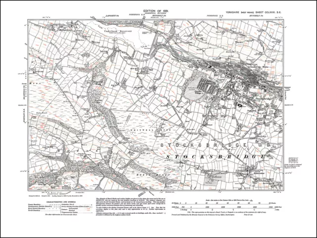 Stocksbridge west, old map Yorkshire 1931: 281SE repro