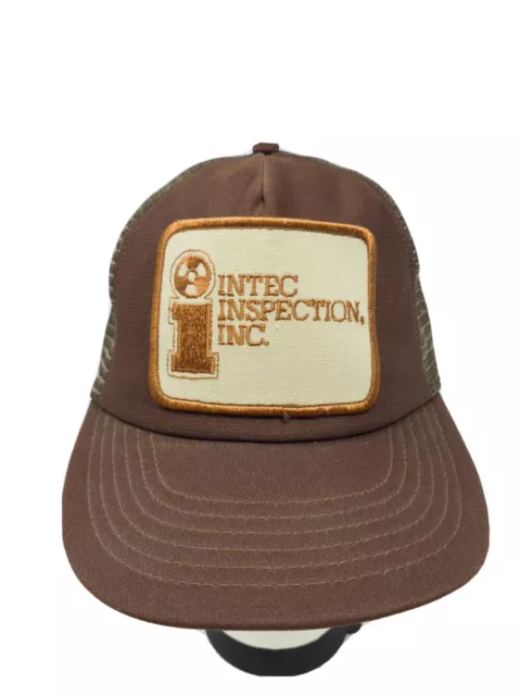 Vintage Snapback Trucker Hat Cap Mesh Brown Patch Intec Inspection Inc