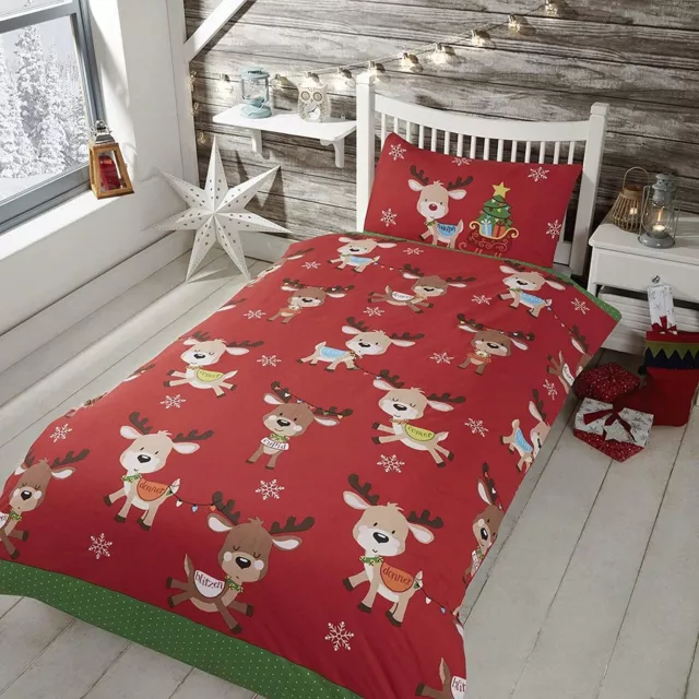 Rudolph Santa Rentier Kleinkind Junior Kinderbett Bettdecke Bezug Quilt Mädchen Bettwäsche Set