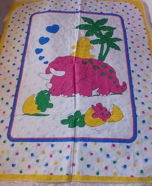 Baby Crib Blanket Quilt ~ Mom & Baby Dinosaurs  ~ Homemade - Finished Edges *New