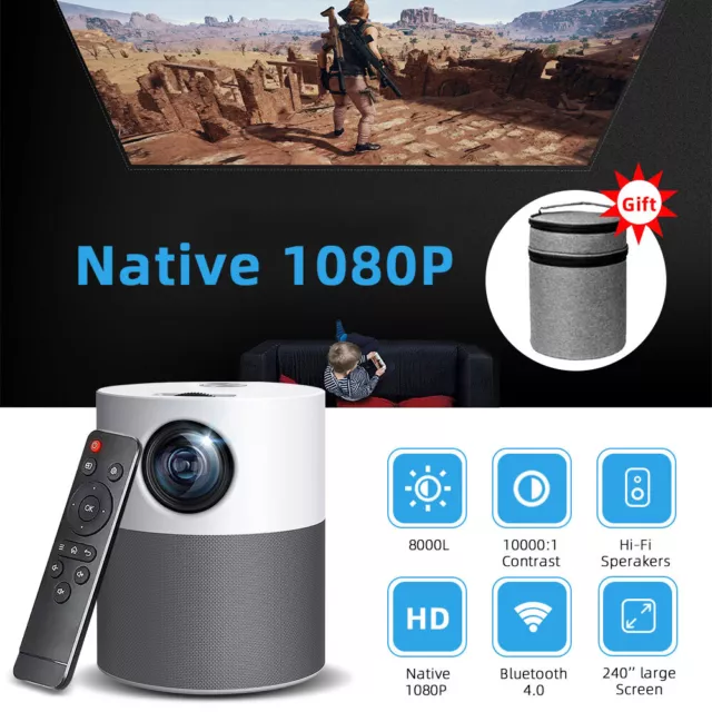 UK Portable Mini Projector WiFi 1080P HD Home Theater Cinema AV USB HDMI 2in1