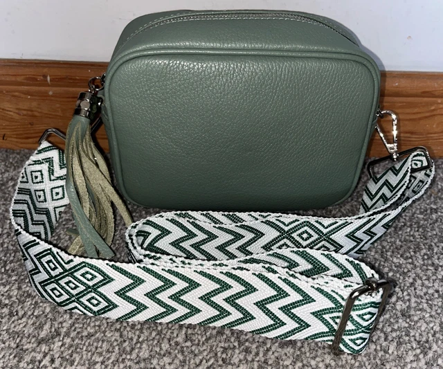 BORSE IN PELLE Italian Leather Sage Green Messenger Camera Cross