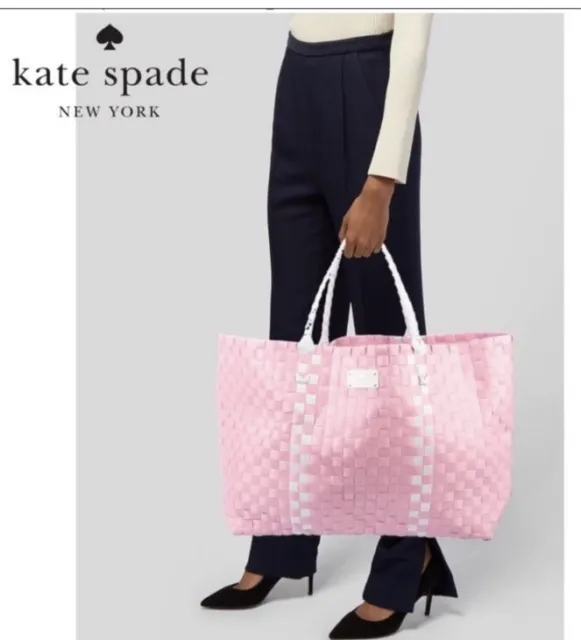Kate Spade Basket Weave Woven Tote Beach Bag  Large Weekender Purse, NWT