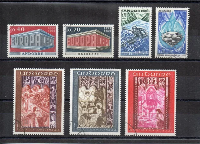 Timbres oblitérés d' ANDORRE - Année compléte 1969 - 7 timbres N° 194/200