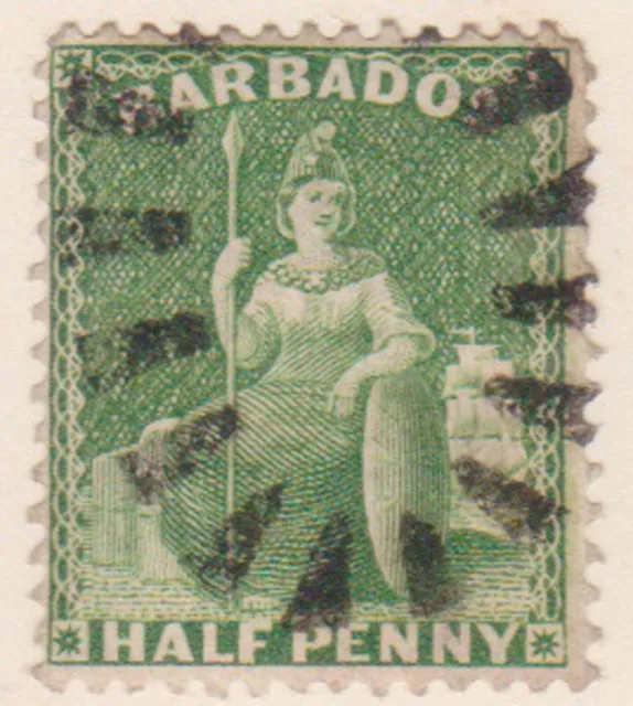 (F194-39) 1875-9 Barbados 1/2d yellow green stamp  (AN)