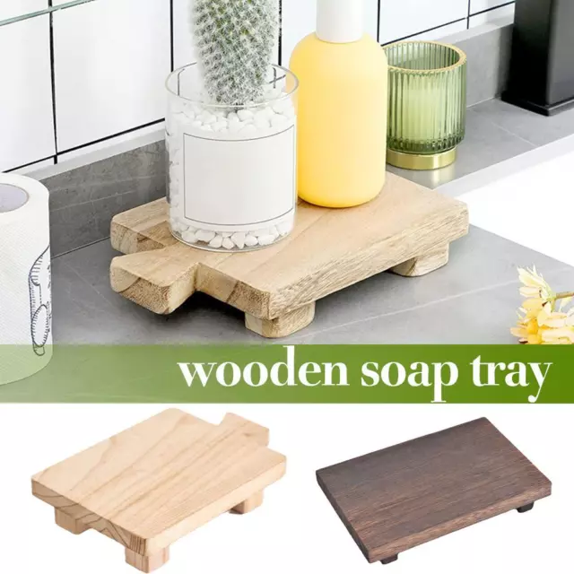 Wood Pedestal Stand Riser Wood Tray for Bathroom Home Kitchen Sink Holder  Wooden Soap Holder for Bottles Plant Makeup Tissues Candles Guest Towels
