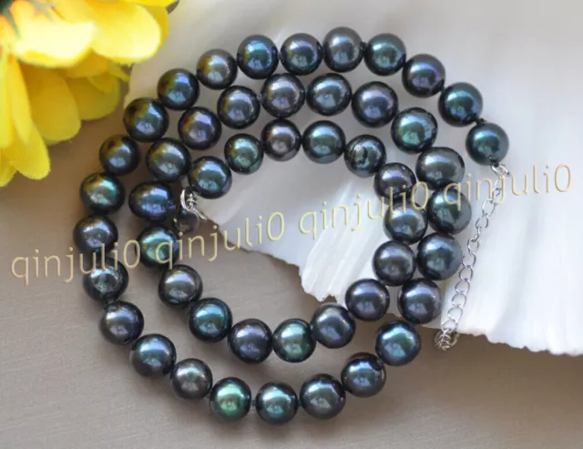 8-9mm Natural Peacock Black Freshwater Cultured Baroque Pearl Necklace 18''