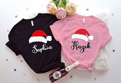 T-shirt natalizie personalizzate famiglia Natale set abbinato uomo donna, cappello Babbo Natale2
