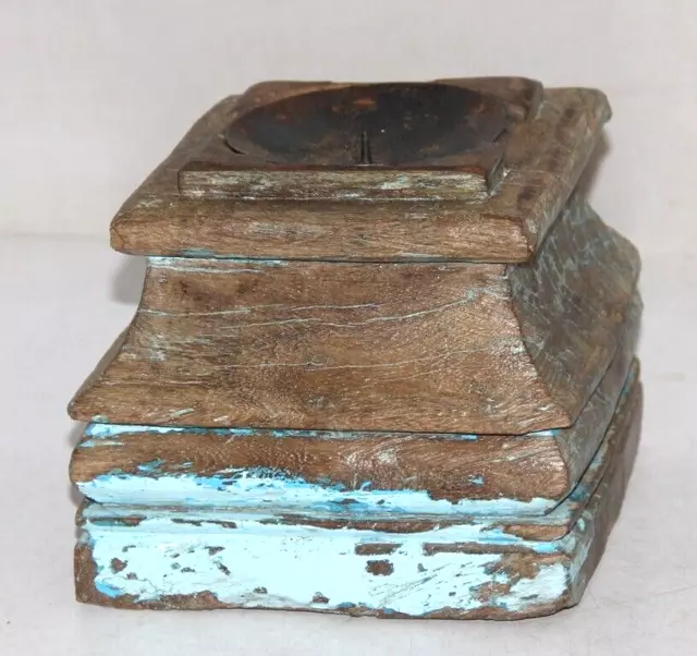 1850'S Antiguo soporte de vela de base tallada a mano de madera antigua 9650
