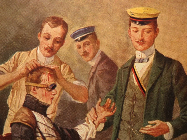 Georg Mühlberg - Abfuhr - Mensur - Paukarzt untersucht Paukant  Karte Studentika