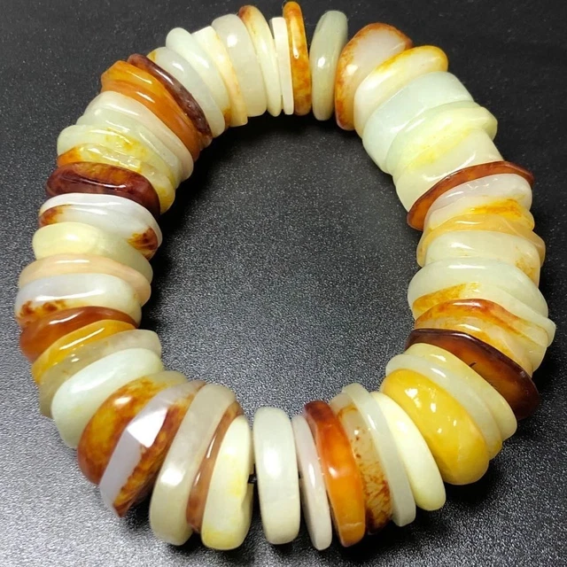 Chinese Natural HeTian Jade Abacus beads Prayer Bracelet Taseel Buddhism