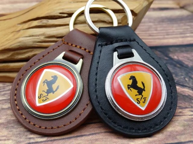 RARE Vtg RED FERRARI GENUINE LEATHER KEY FOB CHAIN RING Automotive CAR TRUCK