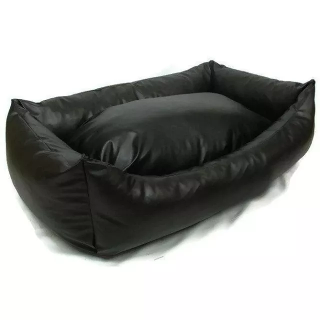 Black Faux Leather Wipeable Dog Bed In Small, Large & Extra Large