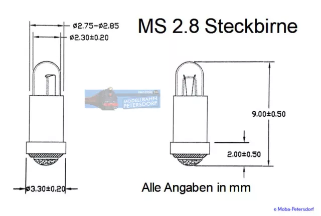 MS2.8 Micro-Steckbirne 16-19V 35mA  AUSWAHL  klar,rot,grün,gelb  NEU 2