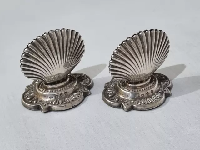 RARE 1899 Victorian Silver Scallop Shell Menu Holders Pair By Pembrook & Dickens