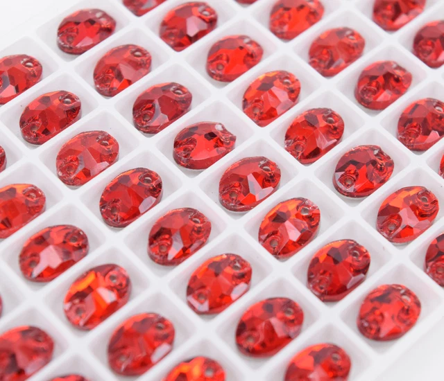 7x10mm Glass Oval Siam Red Crystal Sew On Rhinestone Flatback Sewing Gems Stones