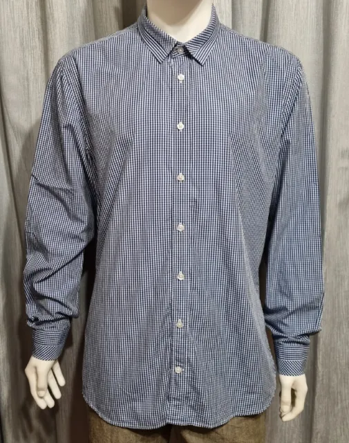 Saba Mens Dress Shirt XXL Blue Top Business Checkered Button Up 100% Cotton