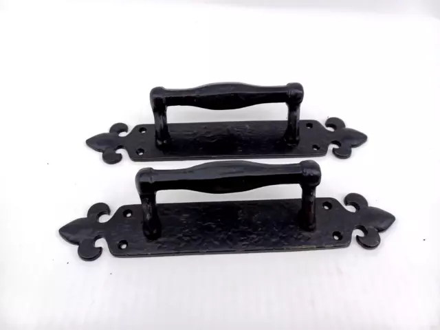 2 Cast Iron Handles Gate Pull Shed Door Barn Handle Drawer Pulls Durable Black