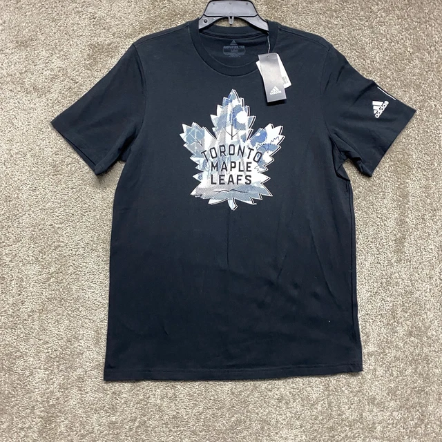 Toronto Maple Leafs Shirt Mens Medium Black Adidas NHL Hockey Short Sleeve