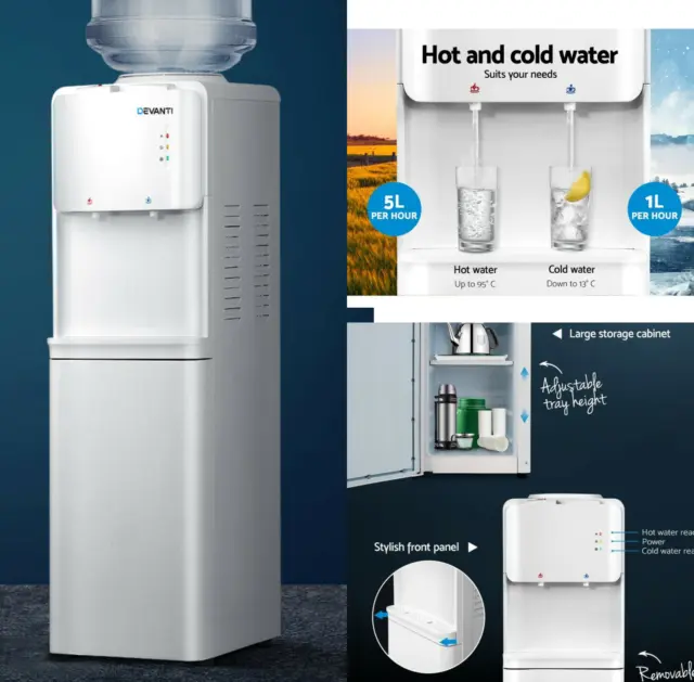 Water Cooler Dispenser Bottle Filter Purifier Hot Cold Taps Free Standing Office