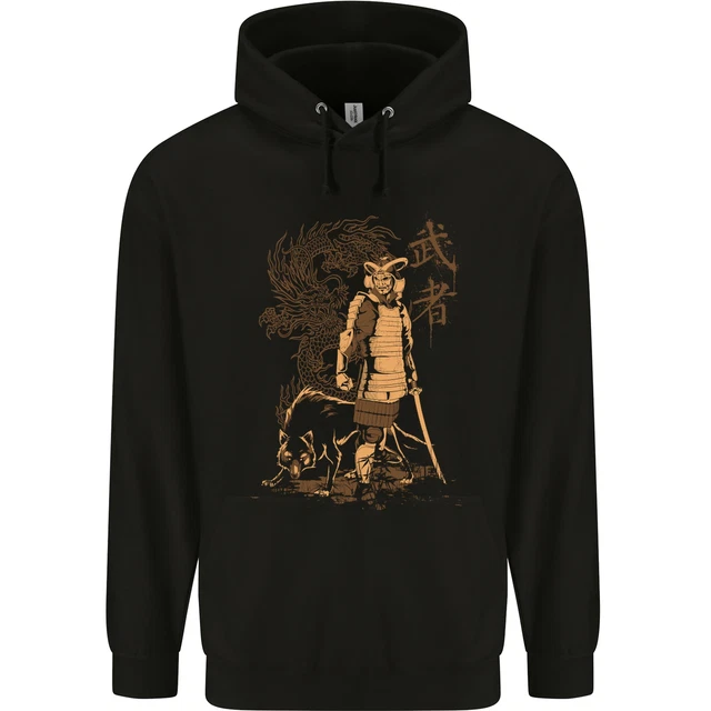 Felpa con cappuccio Dragon Warrior Wolf Dragon MMA Samurai da uomo 80% cotone
