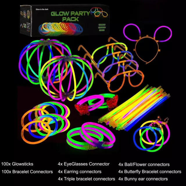 50/75/100 8" Glow Sticks Bracelets Neon Color Party Favors Pack with Connectors