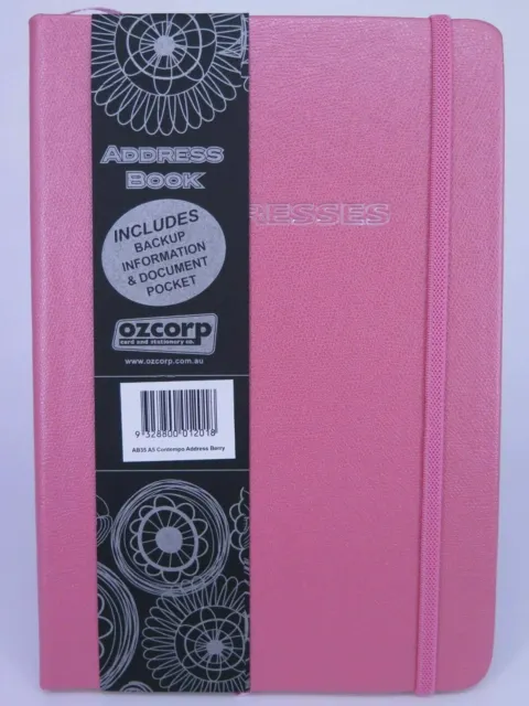 CONTEMPO BERRY / PINK A5 Address Book PU Finish 200 x 160mm Ozcorp AB35* TRACKED