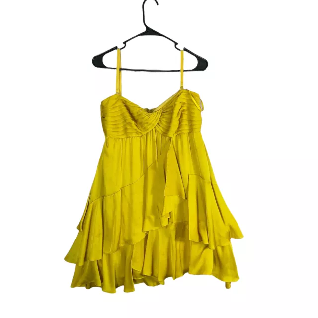 BCBGMAXAZRIA Womens Yellow Sweetheart Neck Spaghetti Strap A Line Dress Size 12