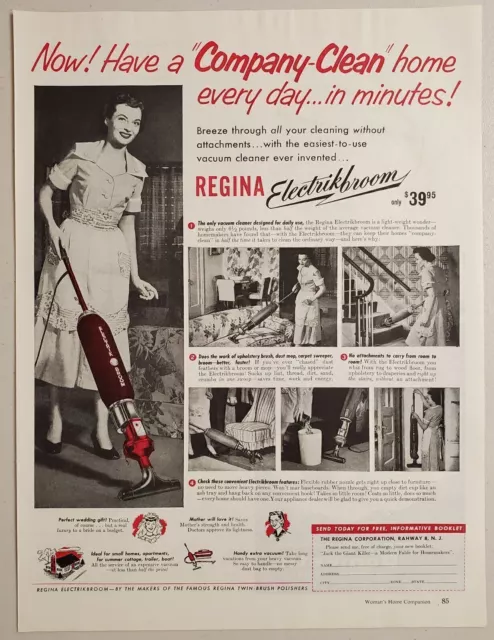 1953 Print Ad Regina Electrikbroom Vacuum Cleaners Rahway,New Jersey