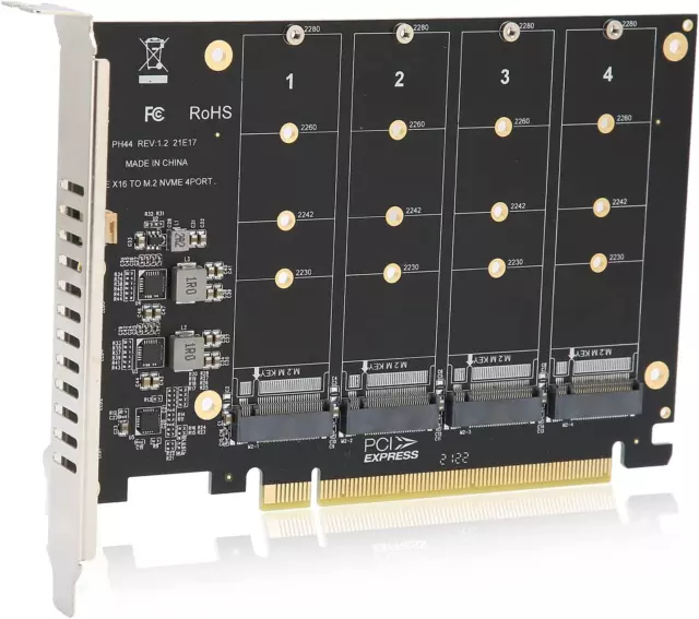 Scheda Adattatore 4Porte M.2 Nvme SSD a PCIE X16 M Key, Scheda Di Espansione Del