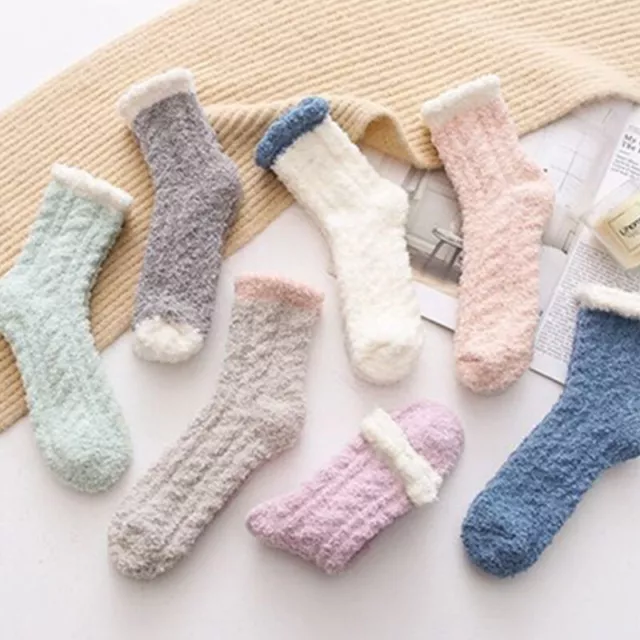 Socks Soft Plush Fluffy Socks Thicken Warm Female Winter Fur Lined Socks  q