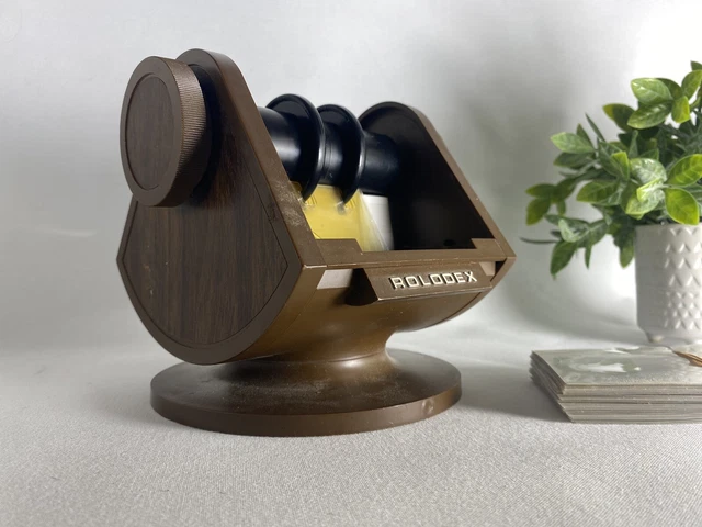 1970s Rolodex SW-24 Swivel Rotary Card File Business Inserts Black Woodgrain USA