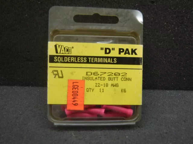 Vaco, D PAK, D67202, K6, Solderless Terminals, 22-18 AWG, 11 Qty (New)