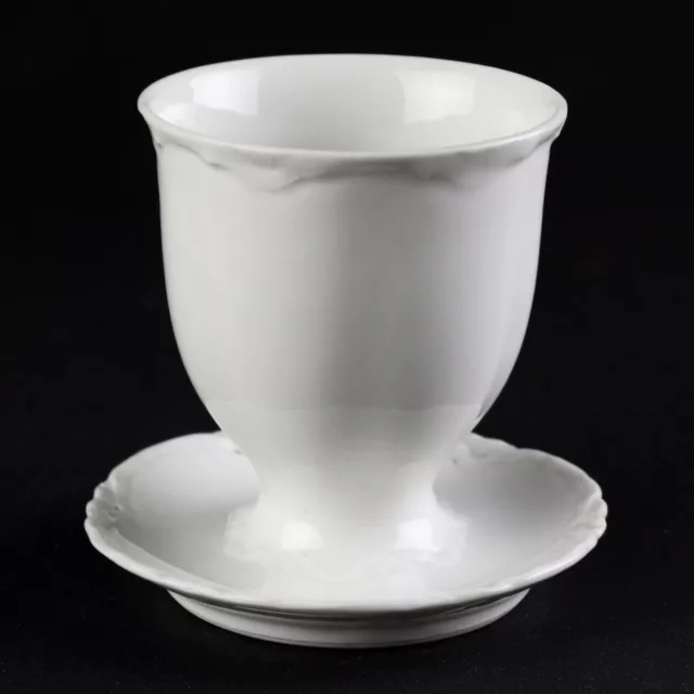 Haviland Limoges Ranson Egg Cup with Attached Saucer, Antique France, All White