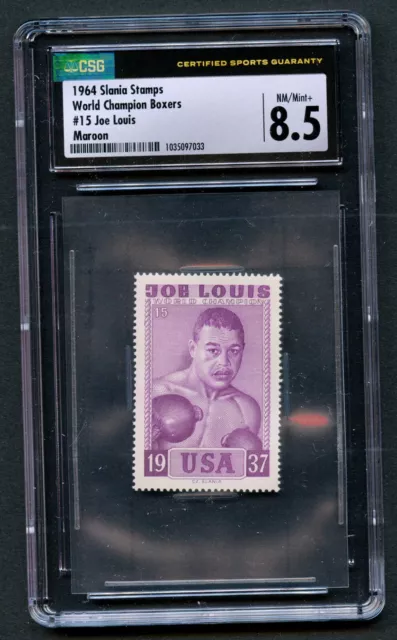 Joe Louis #15 Slania Stamps 1964 World Champion Boxers Maroon CSG 8.5