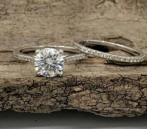 2.50CTW Taglio Rotondo Def Moissanite Fede Nuziale Set 14k Oro Bianco Massiccio