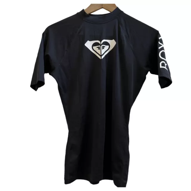 Roxy Whole Hearted Short Sleeve Rashguard Junior Size Medium Black White Logo