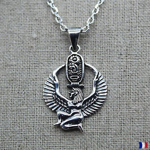 Pendentif Argent Massif Et Vermeil Avec Hiéroglyphes égyptiens, Vintage