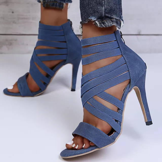 Women's Roman Sandals Cross Strap Sexy High Heels Open Toe Zipper Stiletto Shoes