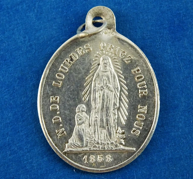 OUR LADY OF Lourdes Silver Medal Charm Pendant Vintage Notre Dame de ...
