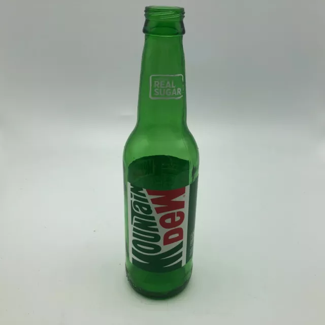Mountain Dew Real Sugar Green Glass Bottle Paper Label Soda Advertising  E8