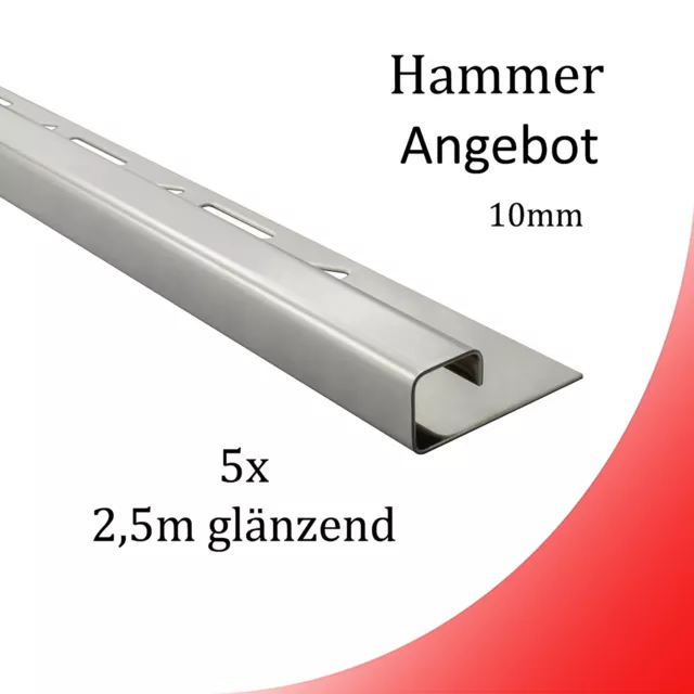 5x Quadrat Edelstahlschiene Fliesenschiene Fliesenprofil L250cm 10mm glänzend