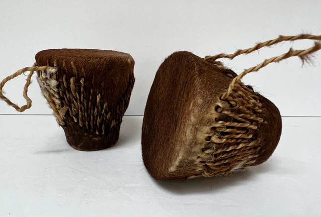 Authentic Traditional Handmade Besmo Animal Hide Drums Kenya (pair)