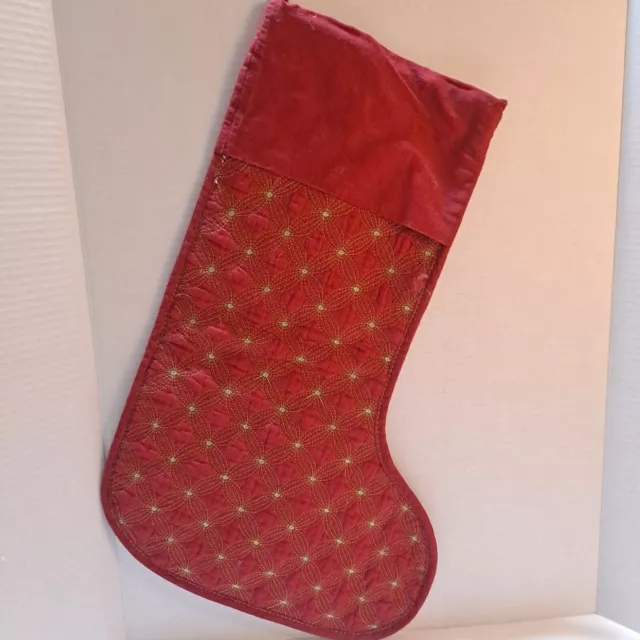 Vintage Christmas Stocking Red Green  Cotton Quilted 23" Ready To Personalize
